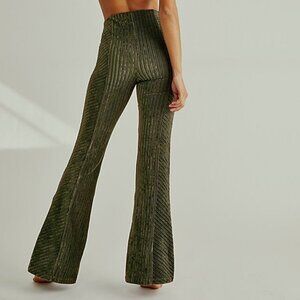 Free People, Green, Stretch Velvet, Flared Legs, Small